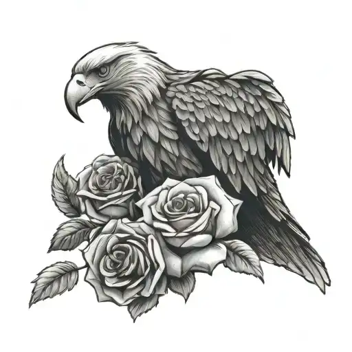 roses eagle tattoo design idea