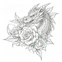 dragon and roses on the shoulder with some shading tattoo design idea