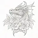 dragon and roses on the shoulder with some shading tattoo design idea