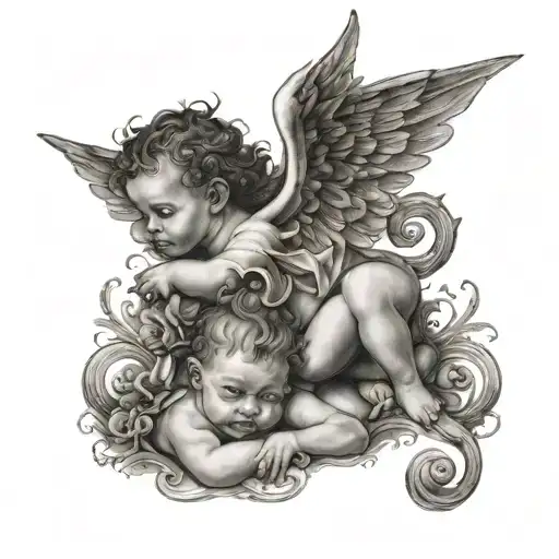 2 baby angel half demon tattoo design idea