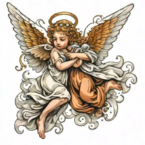 2 baby angel flying tattoo design idea