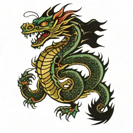 Chinese dragon that looks like Quetzalcoatl tattoo design idea
