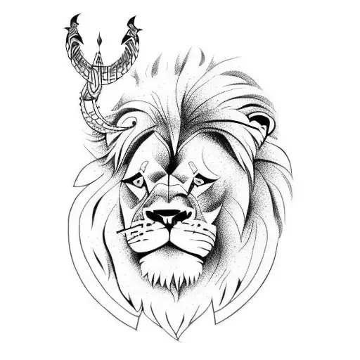 lion fighting a viking tattoo design idea