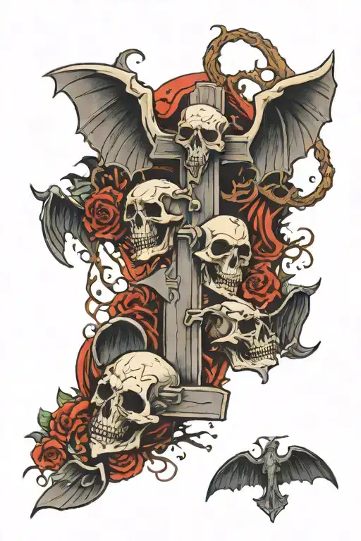 graveyard and deathbats tattoo design idea