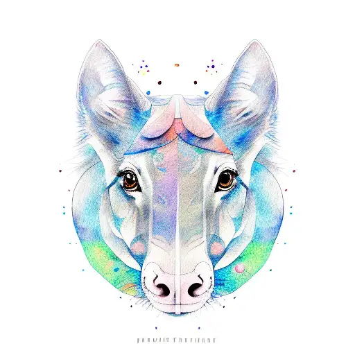 Lineart of a horse, a cat, a dog, a fish, a bird, a turtle and a ferret with watercolor spots in pastel shades. tattoo design idea