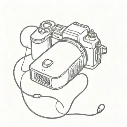 A minimalist tattoo of a computer mouse intertwined with a camera, symbolizing your love for IT and photography tattoo design idea