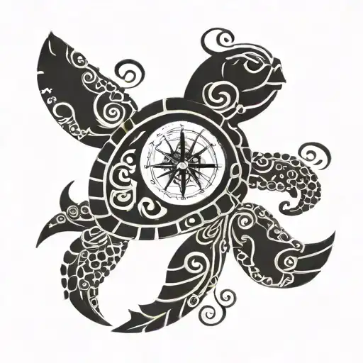 sea turtle , mantel clock , octopus and flash compass and anchor tattoo design idea