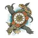 sea turtle , mantel clock , octopus and flash compass and anchor tattoo design idea