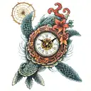 sea turtle , mantel clock , octopus and flash compass and anchor tattoo design idea