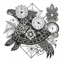 sea turtle , mantel clock , octopus and flash compass and anchor tattoo design idea