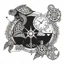 sea turtle , mantel clock , octopus and flash compass and anchor tattoo design idea