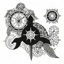 sea turtle , mantel clock , octopus and flash compass and anchor tattoo design idea