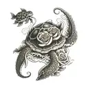 rose with octopus and turtle swimming tattoo design idea