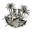 me-and-my-uncle-on-a-boat-fishing-no-face-goa-india-palm-trees tattoo design idea