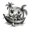 me-and-my-uncle-on-a-boat-fishing-no-face-goa-india-palm-trees tattoo design idea