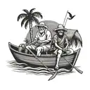 me-and-my-uncle-on-a-boat-fishing-no-face-goa-india-palm-trees tattoo design idea