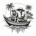 me-and-my-uncle-on-a-boat-fishing-no-face-goa-india-palm-trees tattoo design idea