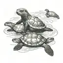 A river otter and a turtle swimming tattoo design idea