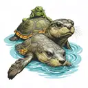 A river otter saying hello to a turtle swimming tattoo design idea