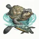 A river otter saying hello to a turtle swimming tattoo design idea