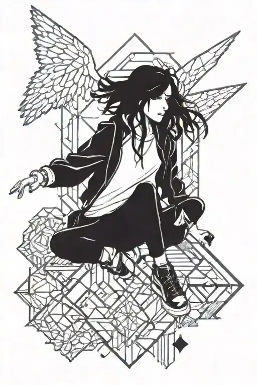porter robinson album art style girl falling angel far view tattoo design idea