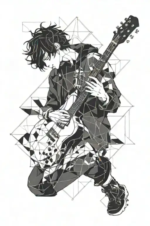 porter robinson album art style peaceful boy playing guitar tattoo design idea