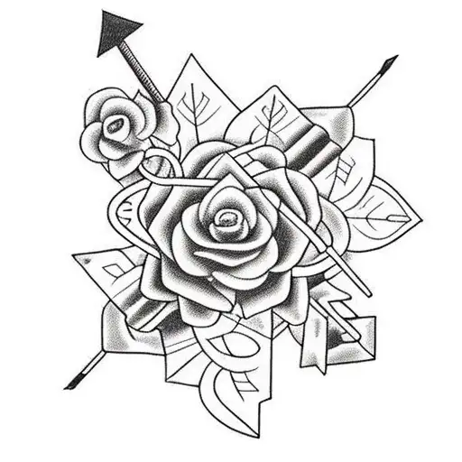an arrow with vines and flowers. have the arrow shaft write TRS in cursive  tattoo design idea