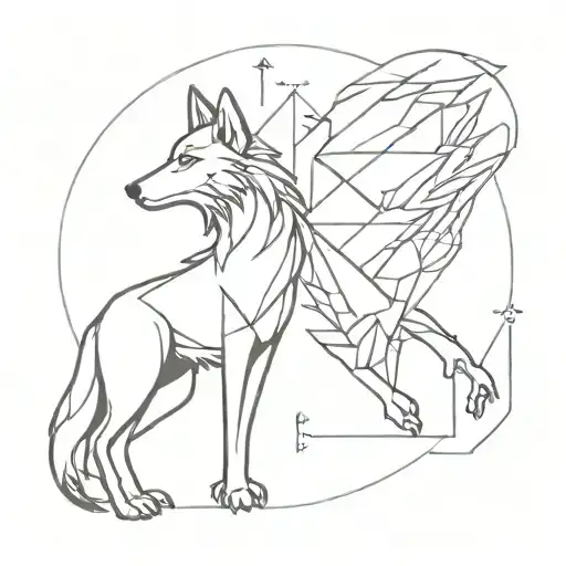 wolf and phoenix geometrical tattoo design idea
