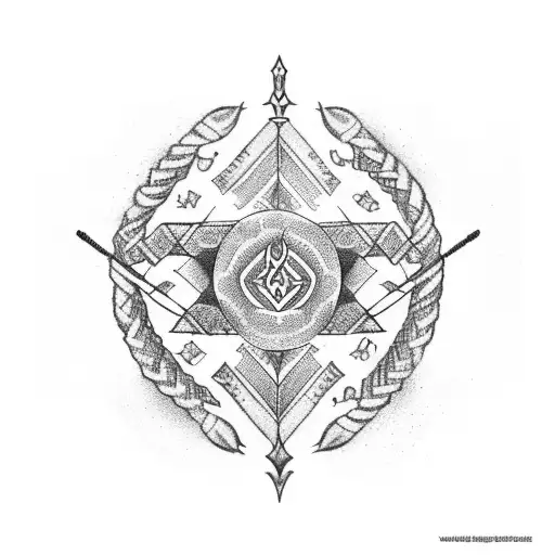 bow and arrow with sanskrit shokla writtent with it "धर्मो रक्षति रक्षितः" tattoo design idea
