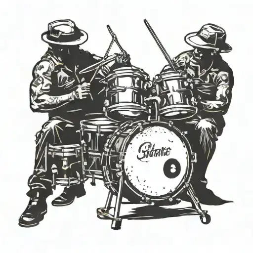 Incorporate a truck driver's silhouette playing drums on a woman's breast-shaped drum set to represent the client's interests and passions tattoo design idea