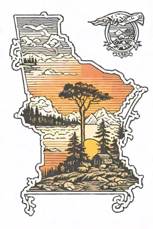 hills and sunset inside  outline of the state of Minnesota  tattoo design idea