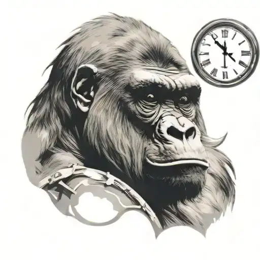 gorilla with clock face tattoo design idea