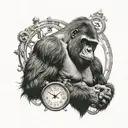 gorilla with clock face tattoo design idea