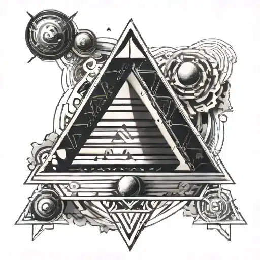 A tattoo of a futuristic pyramid surrounded by chakras, blending history and synthwave elements tattoo design idea