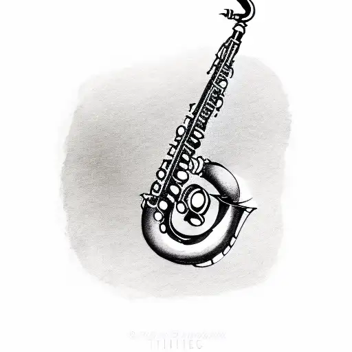 saxophone with treble clef note tattoo design idea