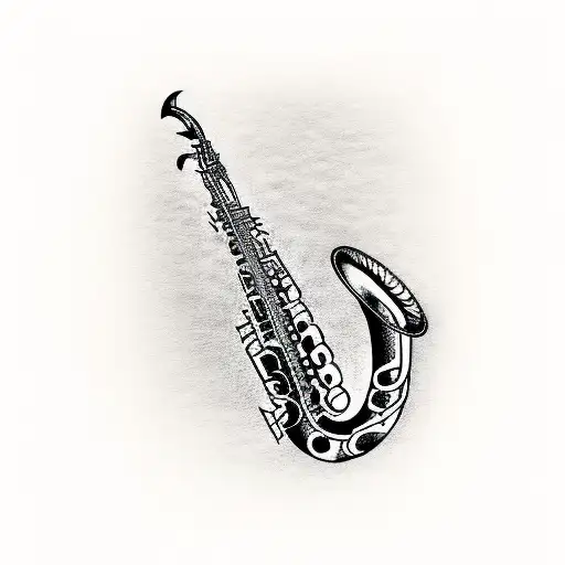 saxophone with treble clef note without background tattoo design idea