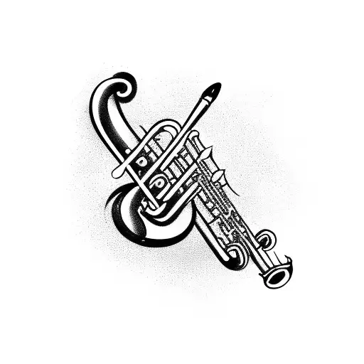 saxophone with treble clef note without background tattoo design idea