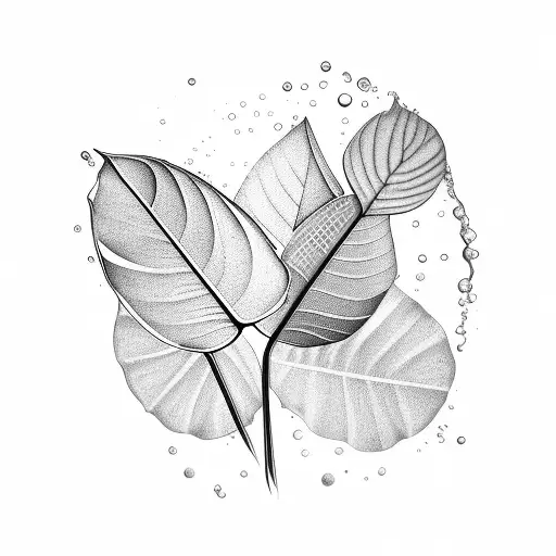 glass decorative vase with a reflection of light and shadow filled with water into which two realistic monstera stems tattoo design idea