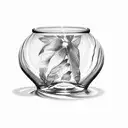 glass decorative vase with a reflection of light and shadow filled with water into which two realistic monstera stems tattoo design idea