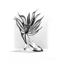 glass decorative vase with a reflection of light and shadow filled with water into which two realistic monstera stems tattoo design idea