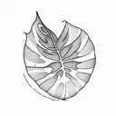 glas vase with a reflection of light and shadow filled with water into which two realistic monstera deliciosa tattoo design idea