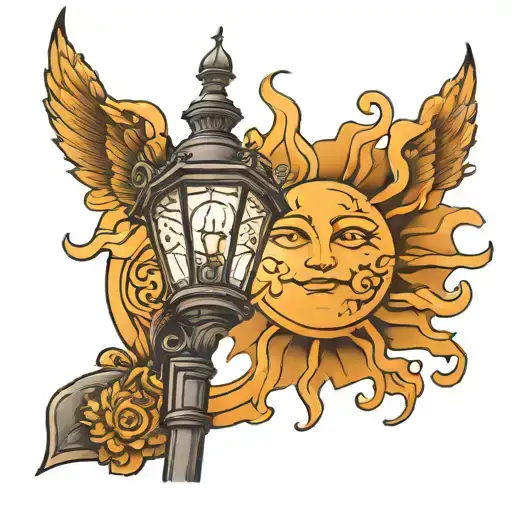 Sun with lamp post tattoo design idea