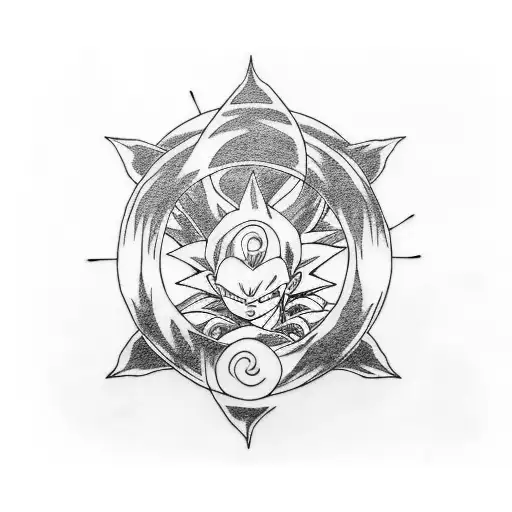 gogeta, gotenks, and vegito with shenron and dragonballs tattoo design idea