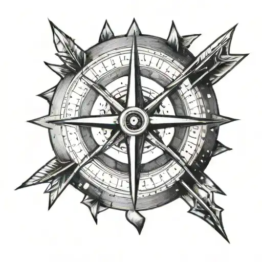 A tattoo design of a compass rose with three arrows pointing in different directions, symbolizing the client's role as a guiding force for his three daughters tattoo design idea