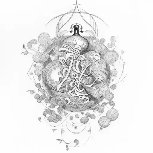 A sketch-style tattoo of a poetic verse written in calligraphy, surrounded by delicate illustrations inspired by Bach's compositions. tattoo design idea