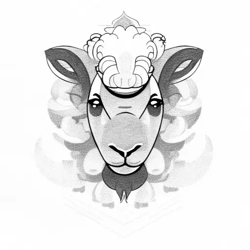 half lamb half lion with words as background tattoo design idea
