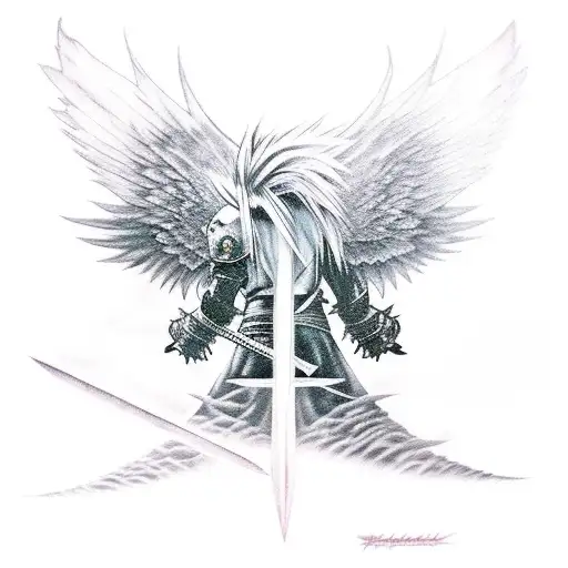 cloud strife, sephiroth, demonic, wings  tattoo design idea