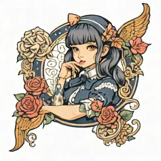 girl in navy colored lolita fashion  tattoo design idea