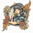 girl in navy colored lolita fashion  tattoo design idea