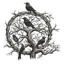 a dry tree, few branches, with crows on its branches tattoo design idea